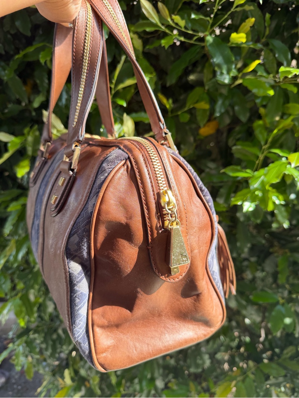 L.A.M.B Blue suede & brown leather satchel - Picture 4 of 10